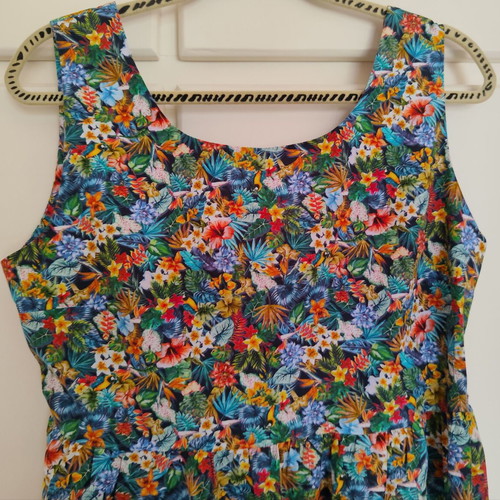 Chaton midi dress with tropical print and open back, Large