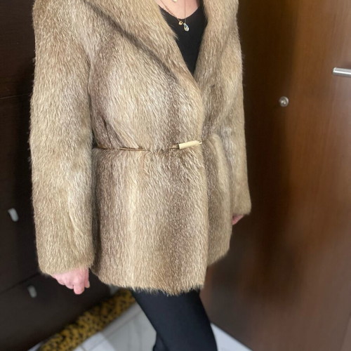 Natural nutria fur coat like new, beige, size S-L