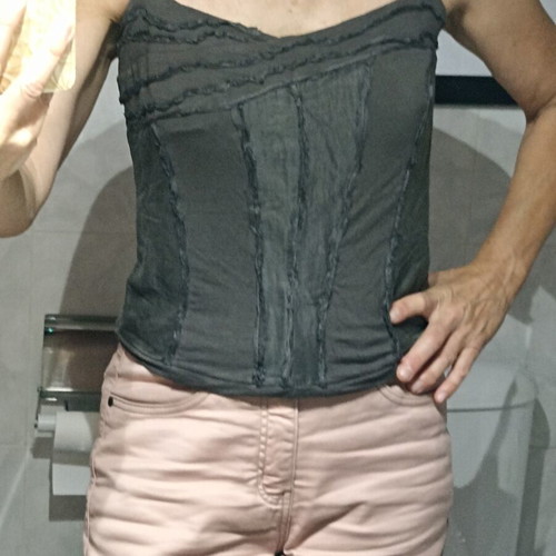 Women's khaki green T-shirt with stitched front design