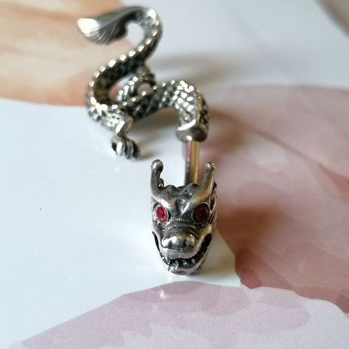 Dragon navel piercing earring with 925 silver and red zircon