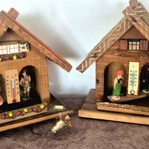 German wooden barometers used, set of two from 1960-70s