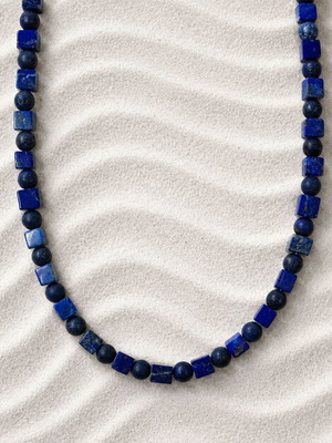Handmade necklace with stainless steel chain and lapis lazuli stones new