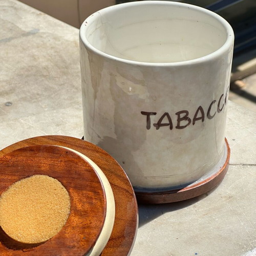 Ceramic Tabacco Jar used from RO-EL Milano with wooden lid