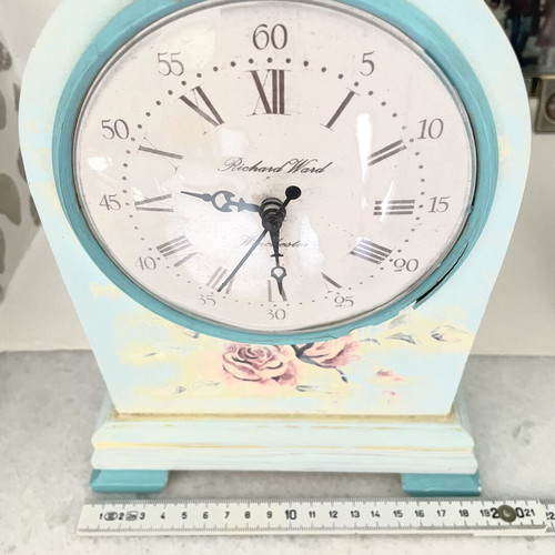 Wooden vintage analog quartz table clock with Latin and Arabic numerals