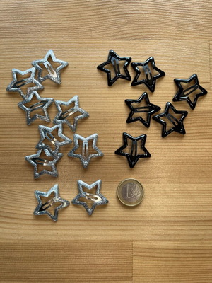 Metallic star hair clips new, set of 35 black and silver