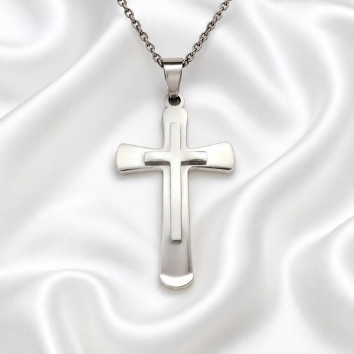 Handmade necklace with stainless steel cross and chain, new