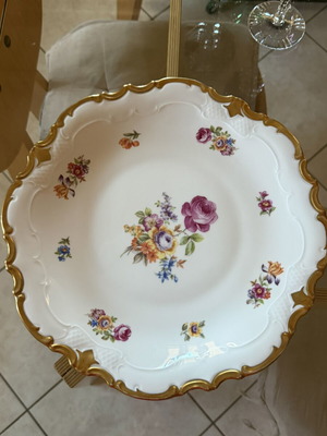 Vintage Reichenbach GDR scalloped floral serving platter bowl gold, like new