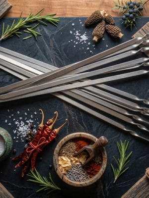 Stainless Steel Skewers Set of 12, 50 cm Length, 2 mm Thickness