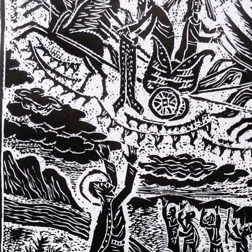 Engraving Saint Elijah new, handmade linocut