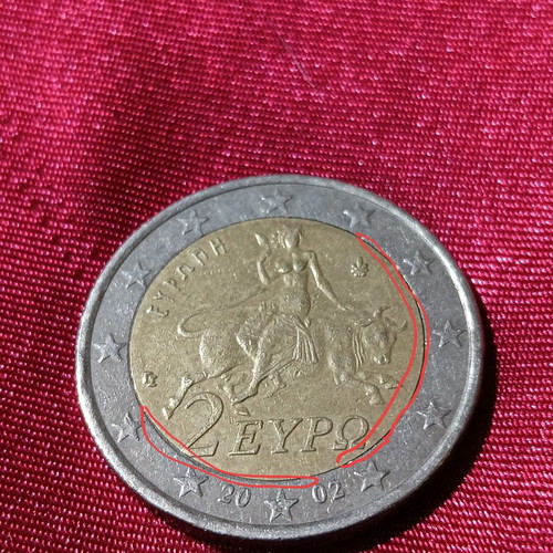 Greek 2 euro coin 2002 S used with errors