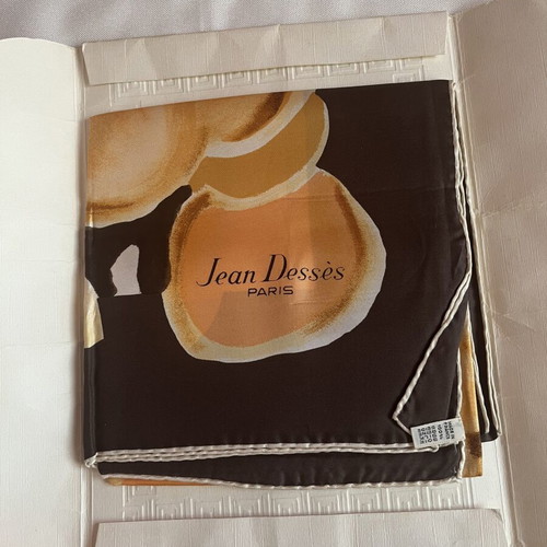 Vintage silk scarf Jean Dessès Paris new, beige and brown