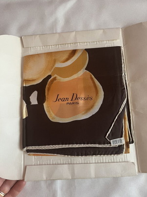 Vintage μεταξωτό μαντήλι Jean Dessès Paris καινούργιο, μπεζ και καφέ