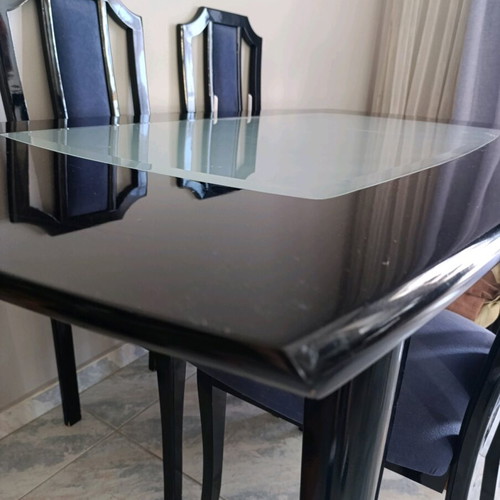 Dining set used black lacquer with 6 chairs and coffee table