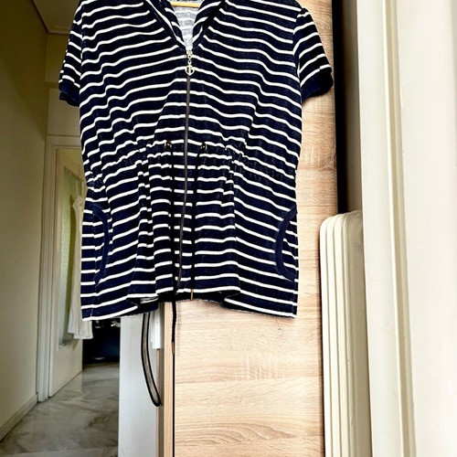 Sugarfree striped short-sleeve jacket white and dark blue like new, size XL