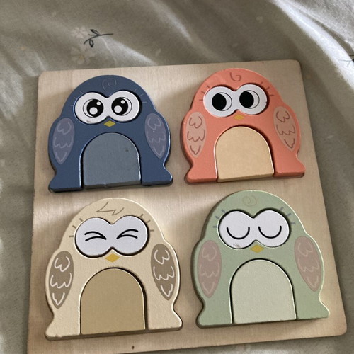 Wooden owl puzzle and shape toy like new