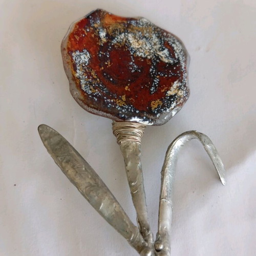 Handmade flower brooch 12 cm glass and steel like new