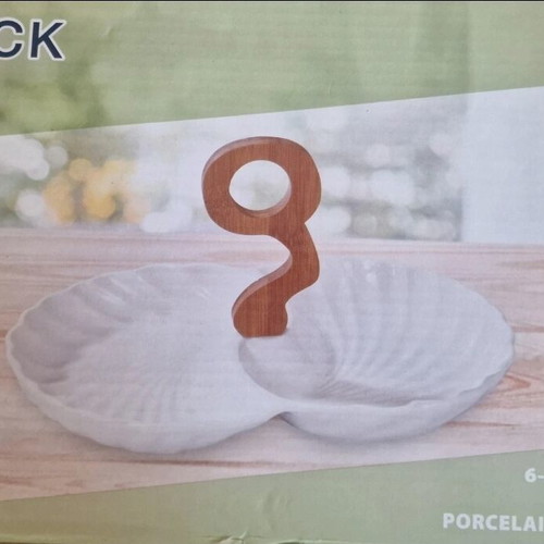 Porcelain and bamboo salad and nut set new