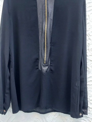 Evening blouse with zipper and leather details like new, one size black