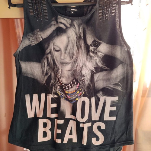 Tally Weijl top M black like new with print and back opening