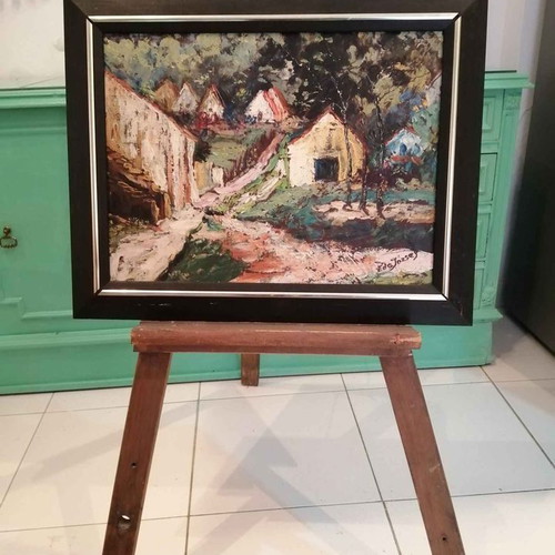 Oil Painting Spatula Village by Eda Jozsey new 30x40cm with frame