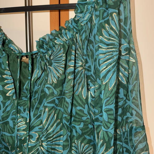 Lynne printed off-shoulder shorts jumpsuit with bell sleeves, green
