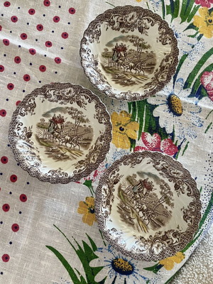Σετ μπολ ironstone από την Αγγλία σαν καινούργιο με ζωγραφισμένες παραστάσεις της αγγλικής εξοχής