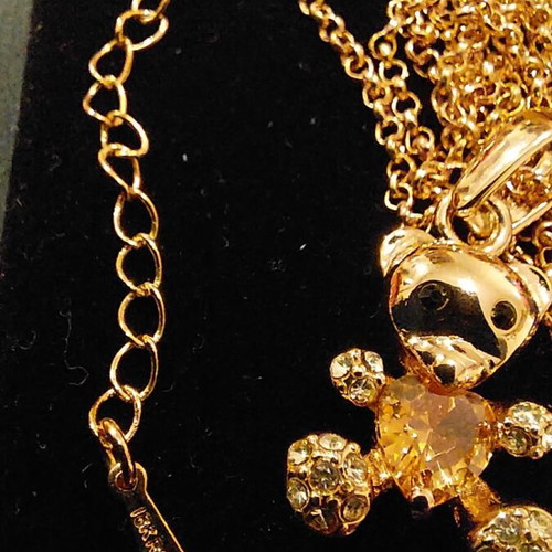 Gold-plated teddy bear pendant new, 18K steel with zircon and citrine stone