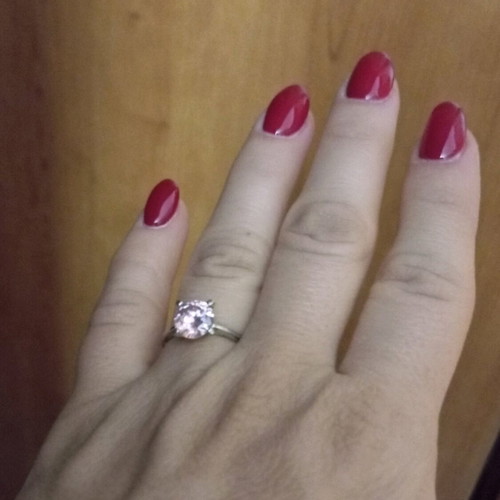 Silver 925 ring solitaire with pink stone like new