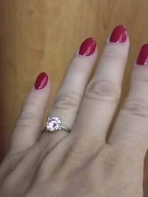 Silver 925 ring solitaire with pink stone like new