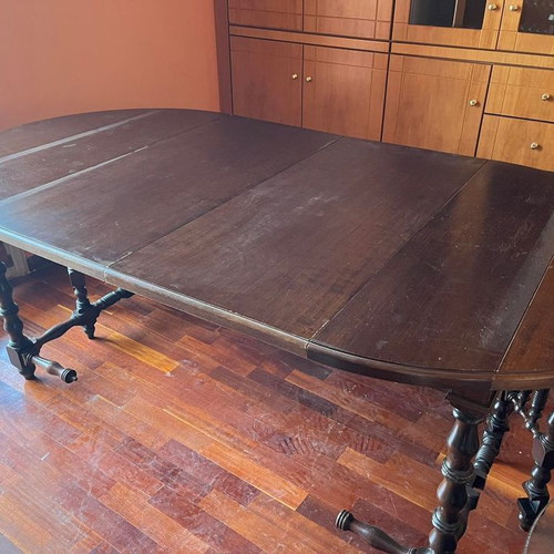 Handmade carved dining table used, solid wood with 6 chairs by Chatziioannidis