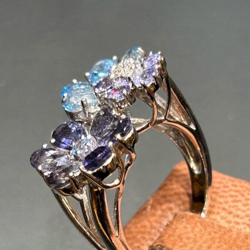 White gold k18 ring with brilliant, aquamarine and amethysts new