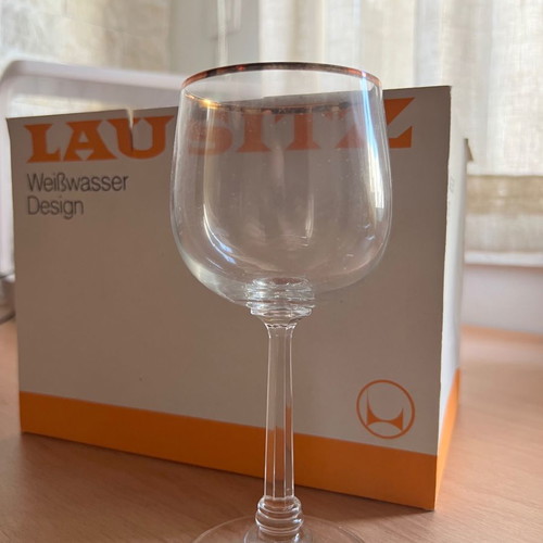 Lausitz crystal wine glasses with gold rim, pack of 6, new
