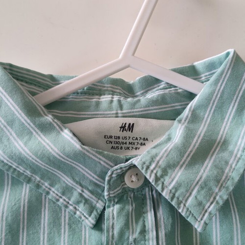 H&M Boys' Dress Shirt Like New, Size 128 cm, White and Turquoise