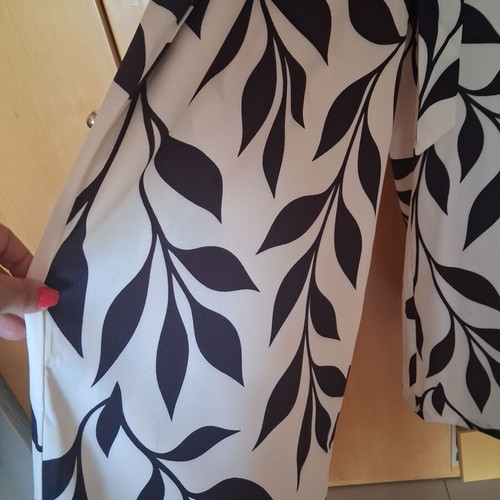 Jumpsuit new, white with large black leaf pattern, adjustable straps