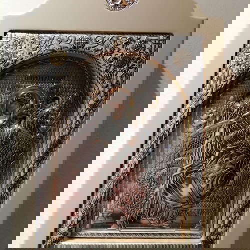 Επάργυρη εικόνα Παναγίας Παντάνασσας καινούργια με ξύλινη βάση