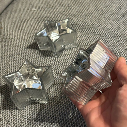 Glass candlesticks like new, set of three