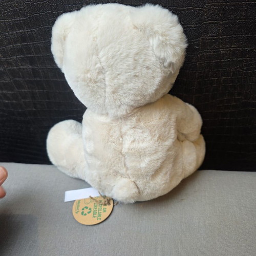 MiniFeet teddy bear, 100% recycled, with label, white