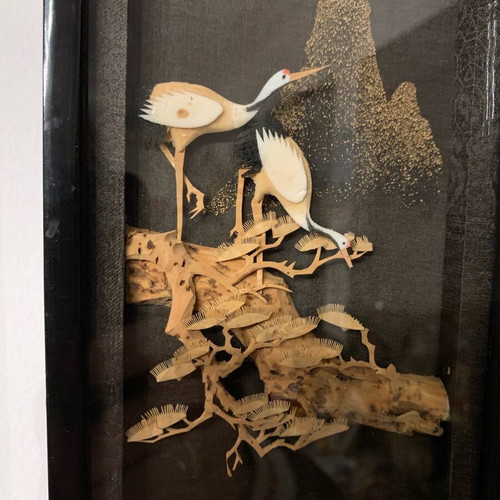 Chinese art panel like new, micro-carving on cork