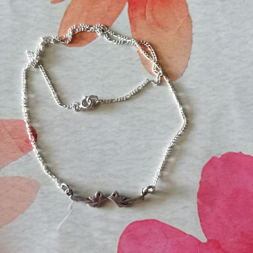Silver 925 necklace with lovebirds and figaro chain new
