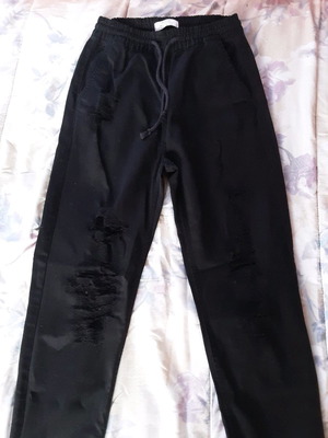 Bershka jeans used, black, size XS, high waist with rips