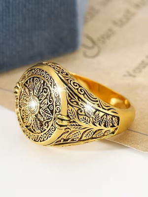 Retro fashion men's ring new, bronze color with leaf design