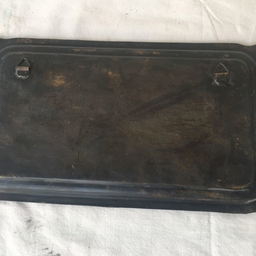 Egyptian decoration set like new, metal tray and vase with engraved figures