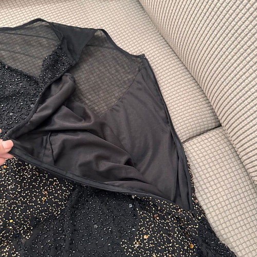 Black evening dress like new with beads and shimmer midi