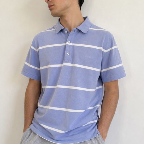 Calvin Klein men's polo shirt like new, blue striped, cotton