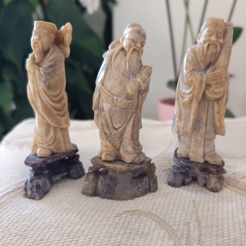 Feng Shui Three Wise Men soapstone figurines like new