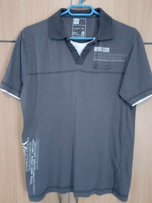 Κοντομάνικο γκρι T-Shirt με γιακά, μέγεθος S, μεταχειρισμένο