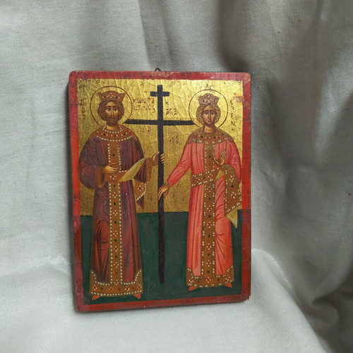 Handmade icon of Saints Constantine and Helen used