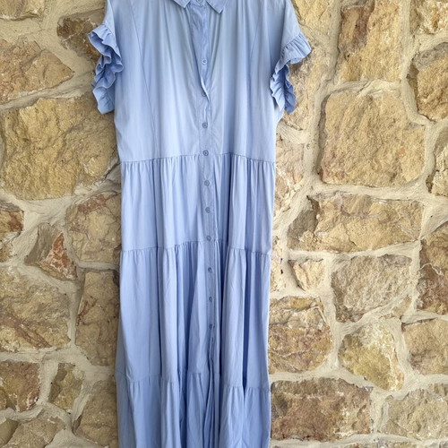 Baby Blue Midi Shirt Dress light blue cotton XL like new
