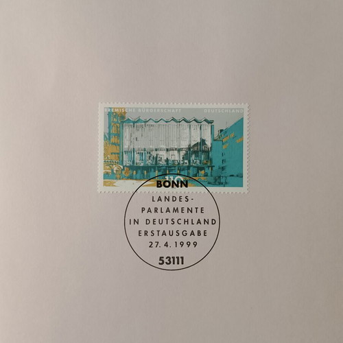 German 1999 stamp with Bonn first day cover, mint block of four