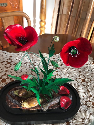 Handmade poppies new, wood and metal